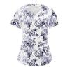 Women's Retro Floral Printed Short Sleeve V-neck Tops Working Pocket Blouse