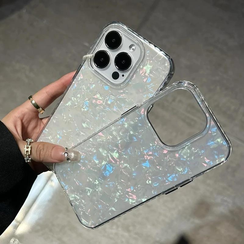 Luxury Shell Pattern Laser Phone Case For iPhone 11 12 13 14 15 16 17 Pro Max Plus Air IMD Shockproof Bumper Cases Cover