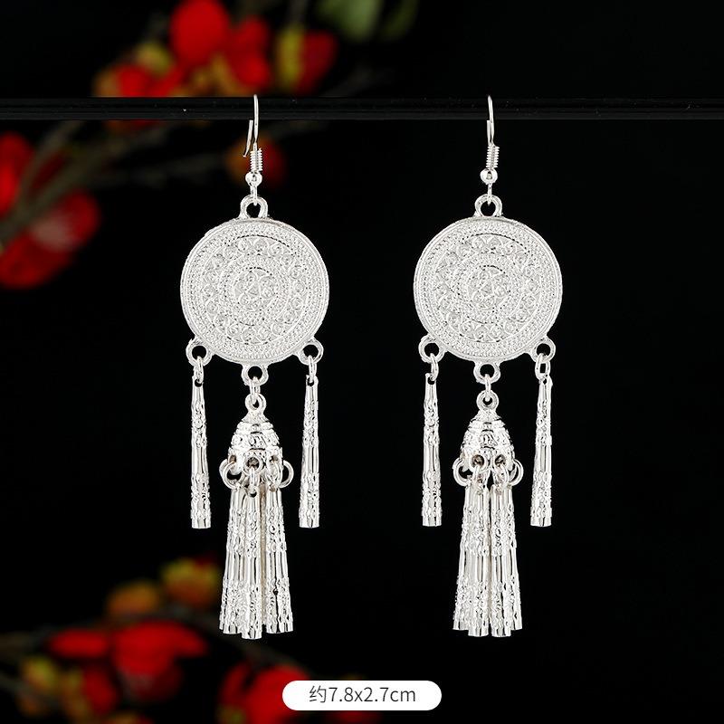 Miao Yin earrings retro exotic niche design long fringed earrings medium earrings women