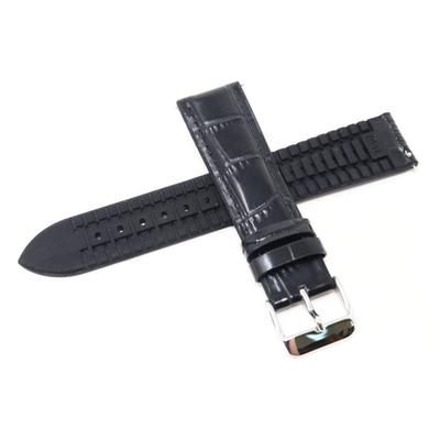 RS02C20BK 20mm Genuine Black Leather and Rubber Watch Band