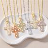 Gold-Plated Multi-Color Zirconia Cross Necklace with Full Diamond Design