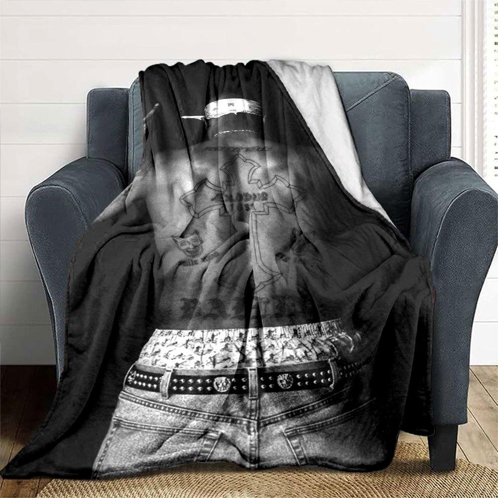 1pc 2PacHip Hop Blanket Soft Lightweight All Season Multi Purpose Throw for Sofa, Bed, Office & Picnics, French Style with Iconic Album Art & Quotes