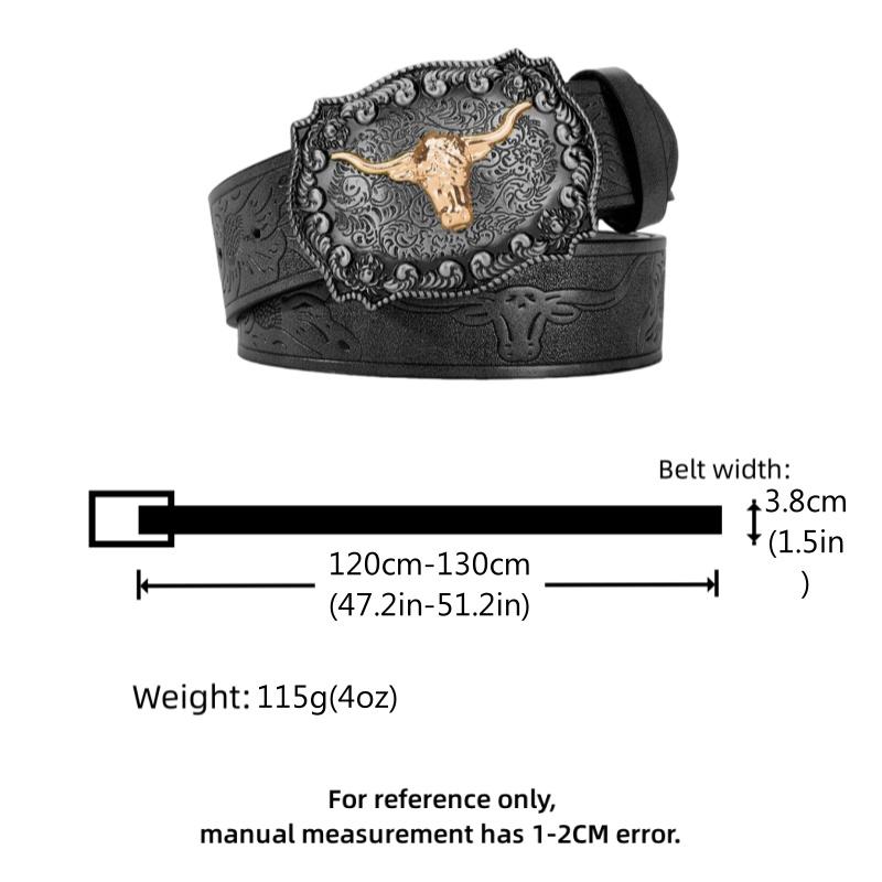 New Men's Western Cowboy Belts Cool Handsome Black PU BELT Material Embossed Design and Stylish Alloy Buckle Men Belt