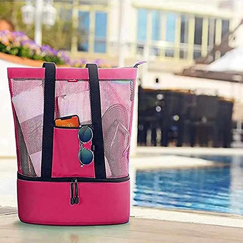Heat Preservation Picnic Beach Bag Women Mesh Transparent Double-layer Swim Storage High Capacity Shopping Waterproof Bags Tote