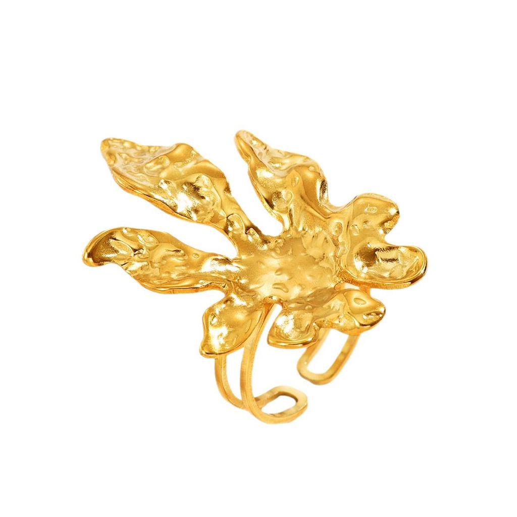 Hammered Floral Ring: Women's Irregular Retro Style in Stainless Steel