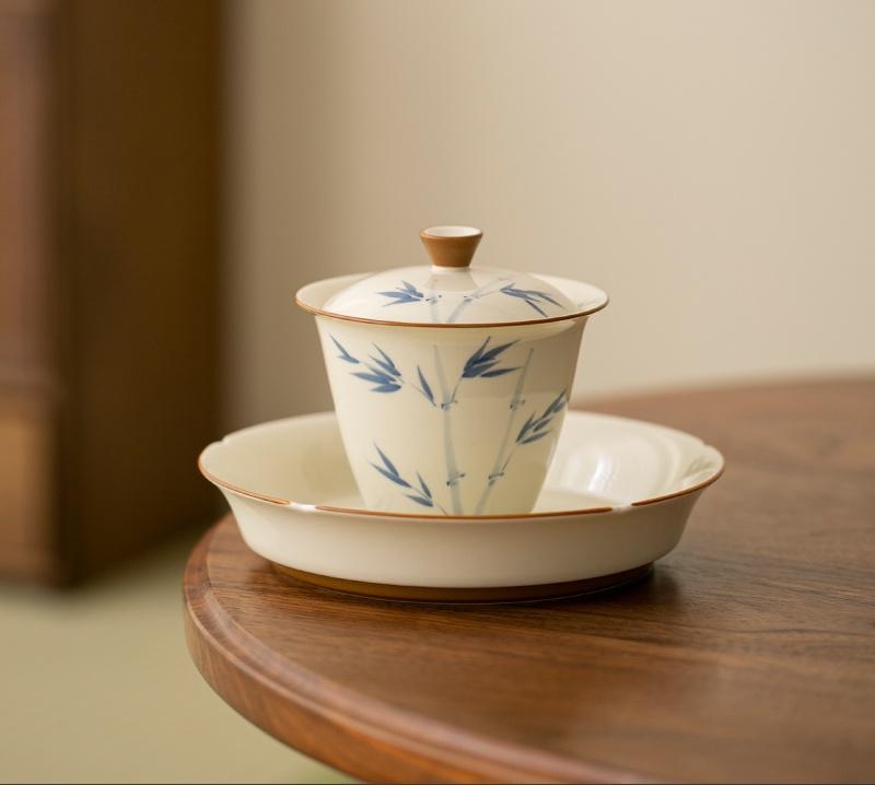 150ml Hand-painted Persimmon Bamboo Cover Bowl Household Anti Scald Gaiwan Handmade Tea Tureen Tea Making Tea Cup Tea Items