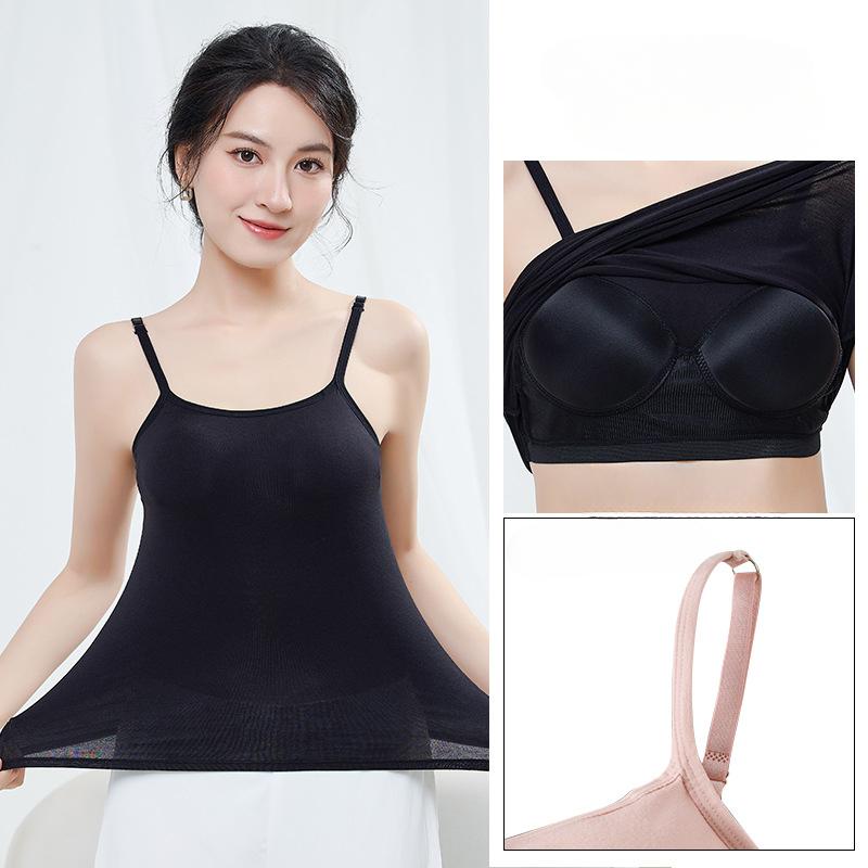 Women's Vest Solid Color Strapless Tank Top with Chest Cushion Underlay and Anti Glare Chest Wrap