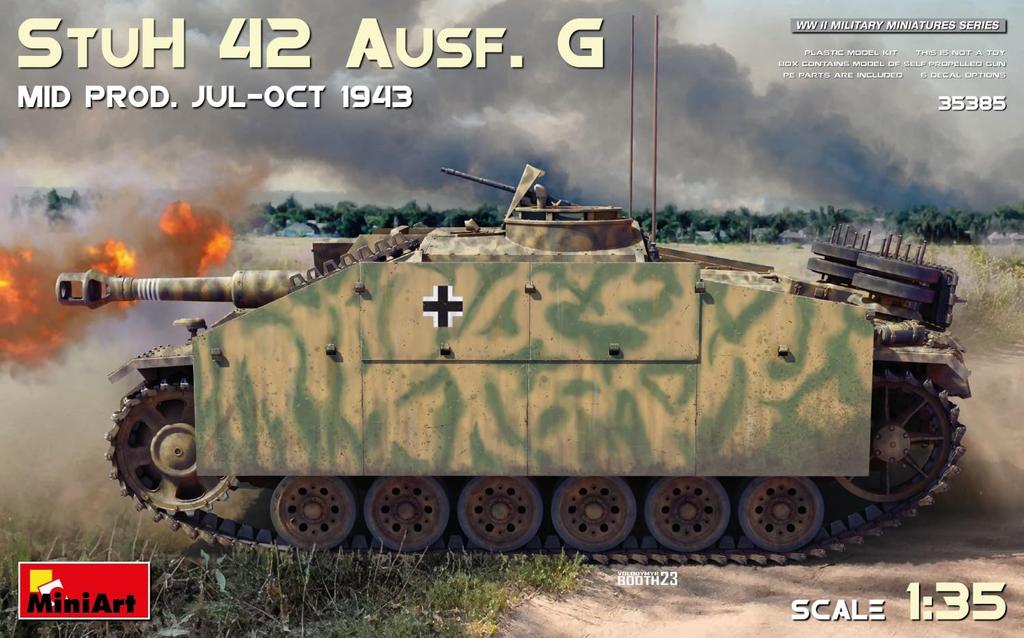 Miniart WWII German Assault Howitzer 42 Plastic Model MA35385 1/35 10.5cm Ausf. G, Mid-Production, July-October 1943, Kit,