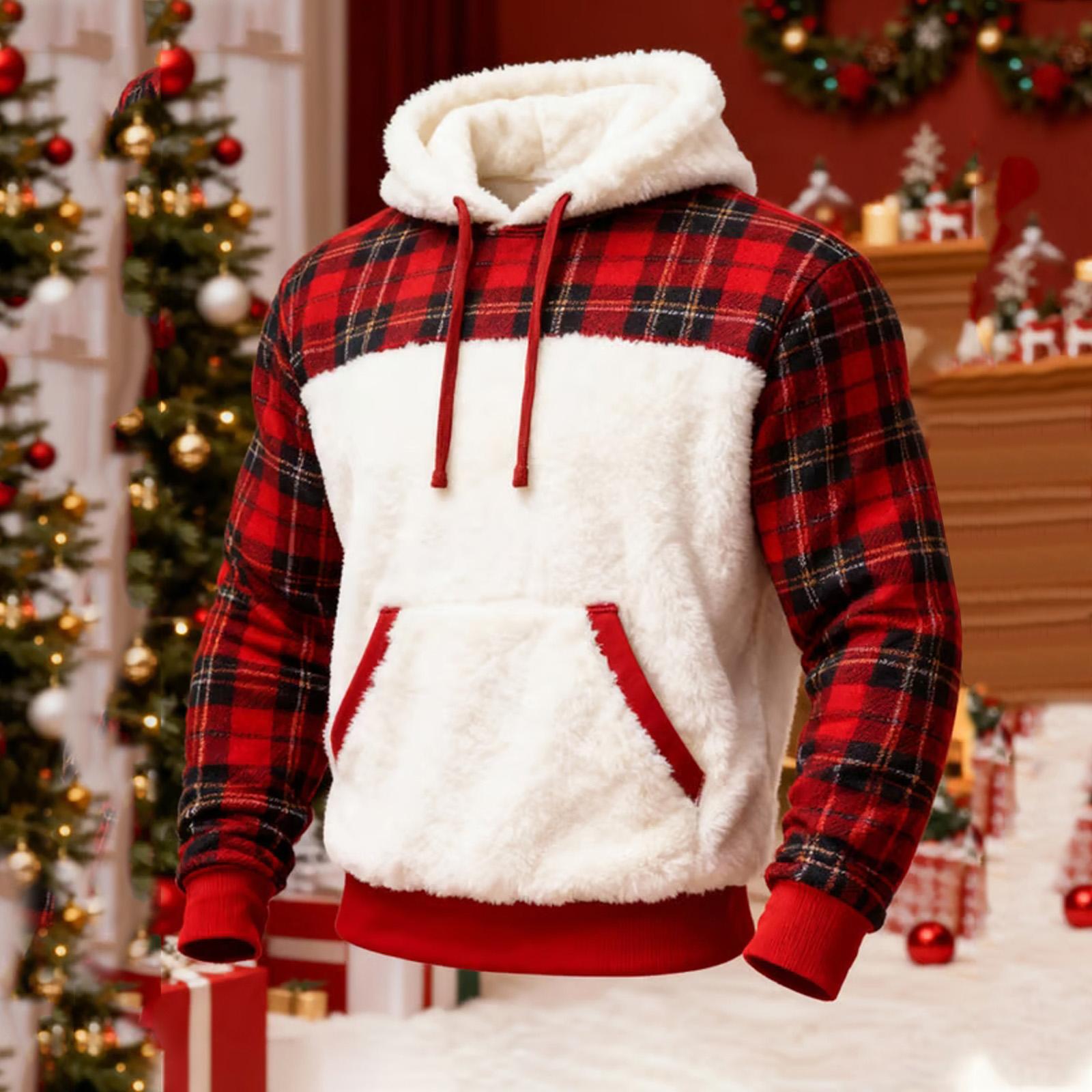 Jiangnan C Heren Warm Suede Pluche Kerst Trui met Rits S rood