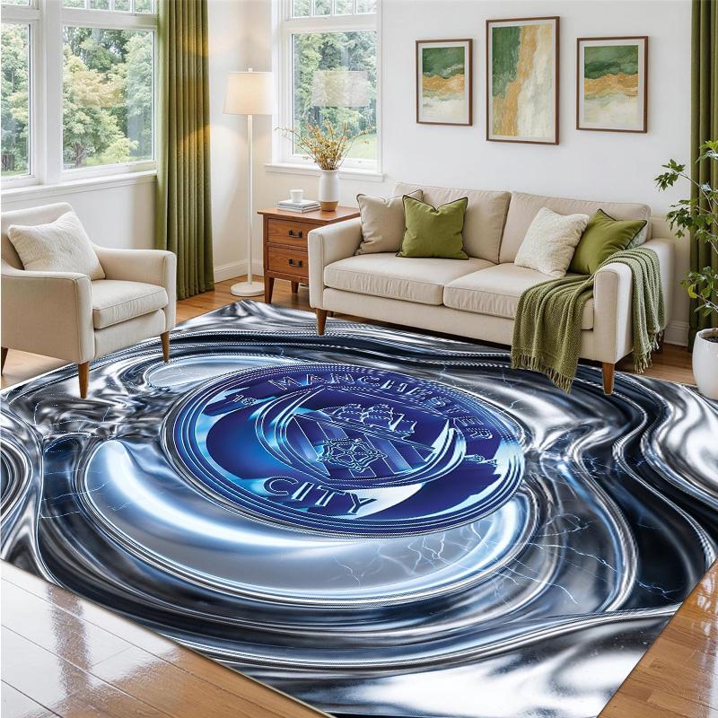 Manchester City Design Crystal Velvet Rug Soft Decorative Mat for Bedroom Entrance