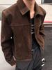 Unisex 25-Year Retro Korean Suede-Feel Dark Brown Jacket