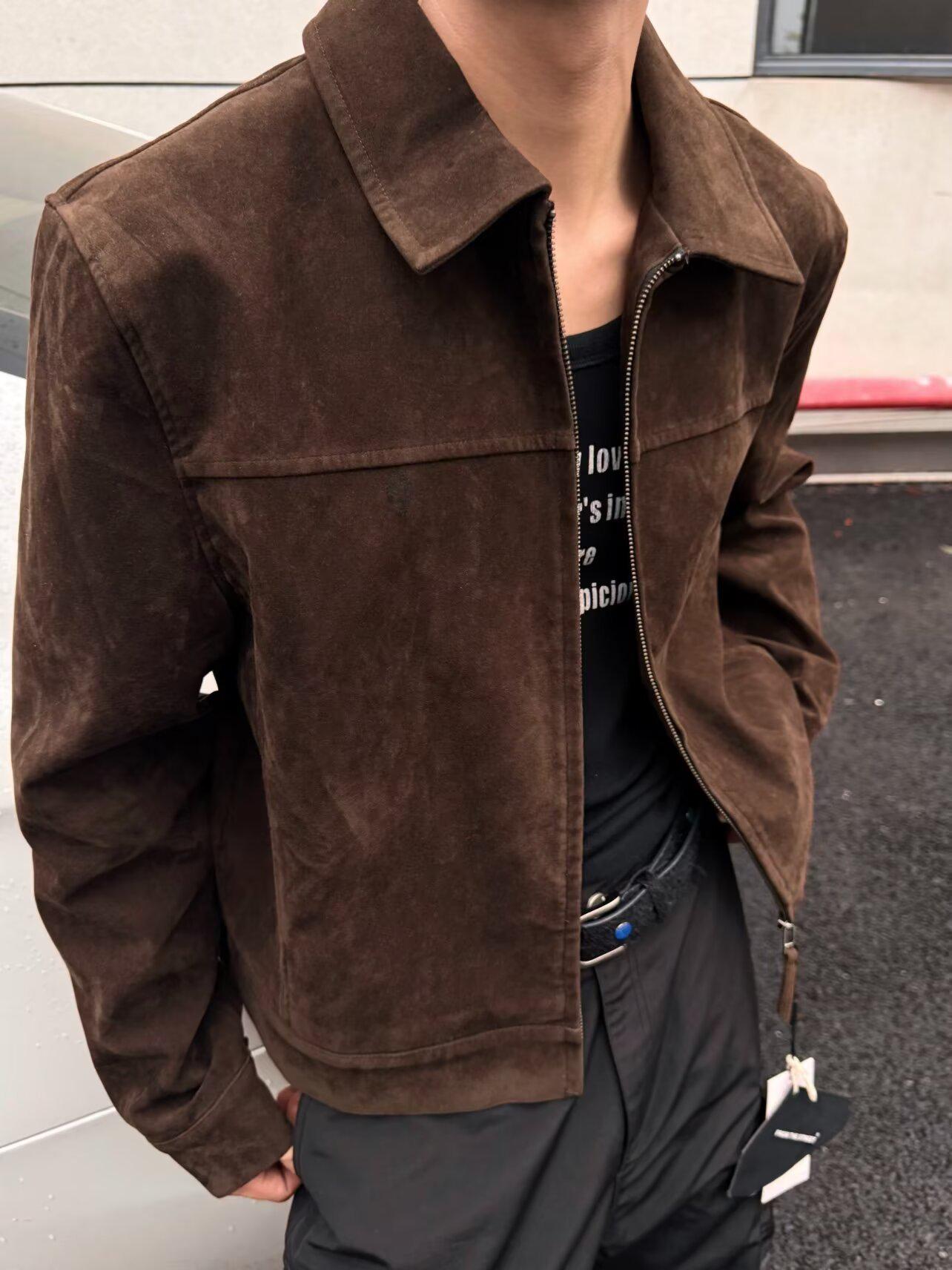 

Unisex 25-Year Retro Korean Suede-Feel Dark Brown Jacket 2XL коричневый