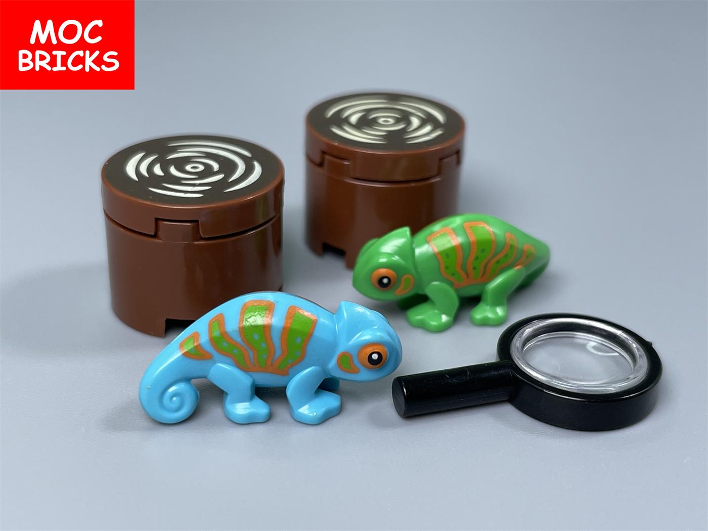 Yiran Toy Moc Bricks Lizard Animal 57763 Tree Rings Magnifier Do-It-Yourself Farm Forest Explorer Learning-Focused Constructing Blocks Playthings Kids Gifts