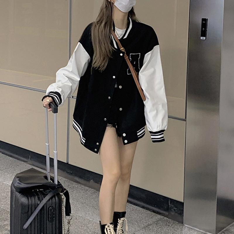 Women's Retro Embroidered Color Block Baseball Jacket - Autumn 2025 Edition
