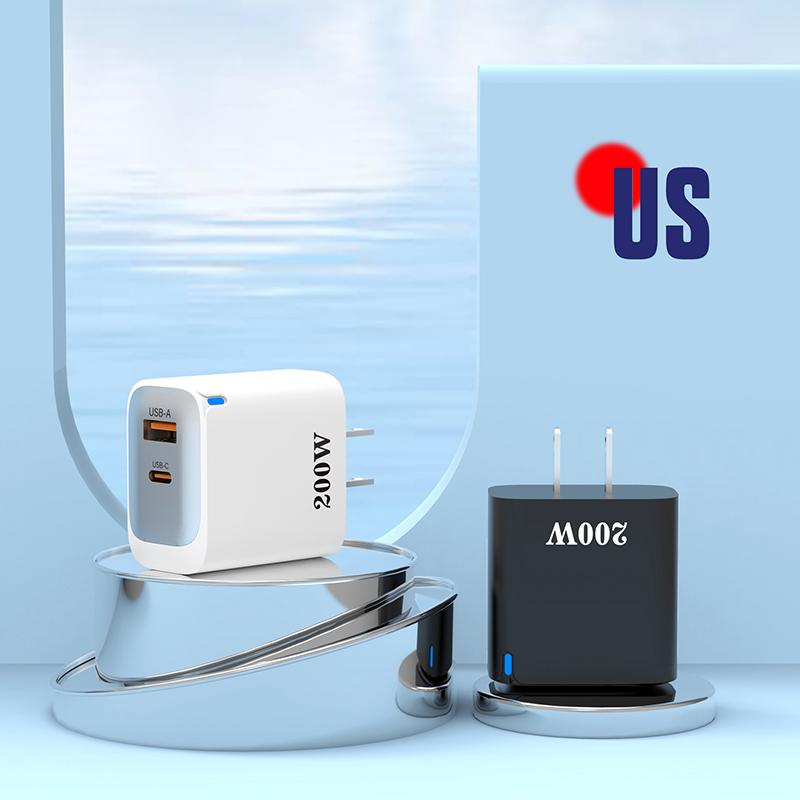200W Usb Type-C Phone Charger With Indicator Light Usb-C Fast Charging Power Adapter For Iphone For Samsung Huawei Xiaomi