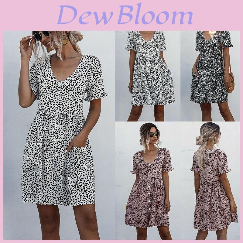Stylish Women V-neck Holiday Mini Dress Featuring Elegant Polka Dot Design And Pockets