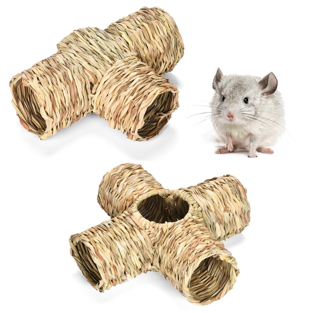 Grass House for Bunny for Hay Nest Small Animal Chew Toys for Teeth Handcrafted Woven Straw Tunnel Tube House for Hamste