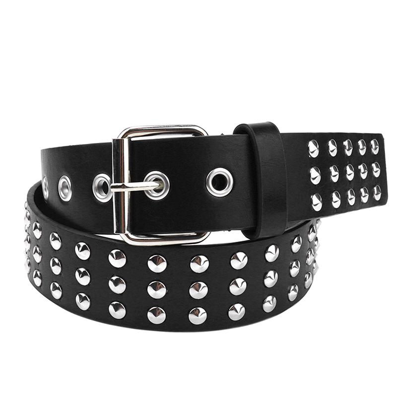 Rivet Hollow Bullet Decoration Belt  Leather Studded Goth Rock Wild Adjustable Women Punk Black Belt