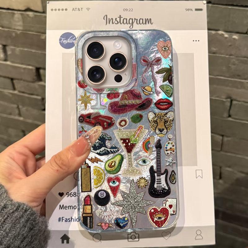 Retro Sun Planet Cocktail Women Phone Case For Apple iphone 16pro 15 16 14 13 Pro Max 16e 12 11 7 8 Plus XR SE Fundas Cover