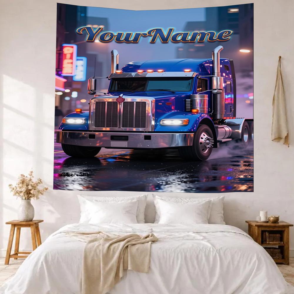 Peterbilt Heavy Trucks Custom Your Name Wall Decor Tapestry Art For Pet Memorial Birthdaywedding Party Backdrop Family Gift