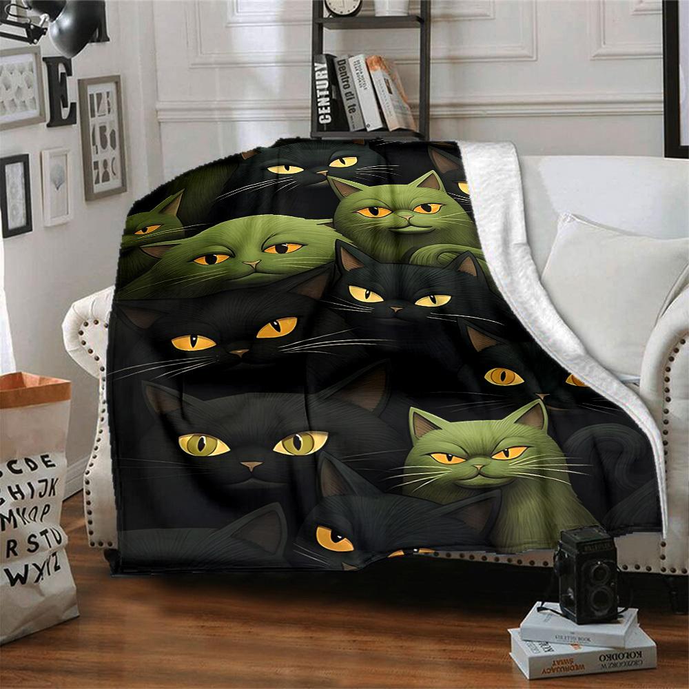 1pc Cat Kitty Print Blanket   Lightweight Flannel Throw Blanket For Sofa, Bed, Living Room, Office, Outdoor Travel, Camping