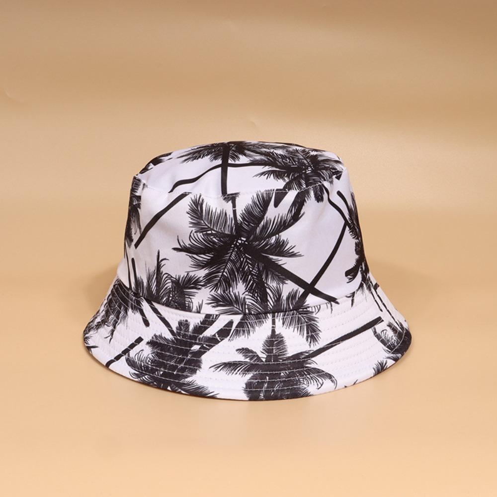 Fashion Bohemian Style Fisherman Hat Coconut Tree Print Casual Sun Hat UV Protection Lightweight Beach Hat Outdoor Activities