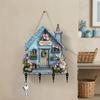 Hängendes Schild 'Feenhaus aus Holz', Schlüsselhalter im Landhausstil für die Wanddekoration mit 4 Haken, Vintage Blumen-Hängegestell für Eingangsbereich Flur Küche Wohnzimmer