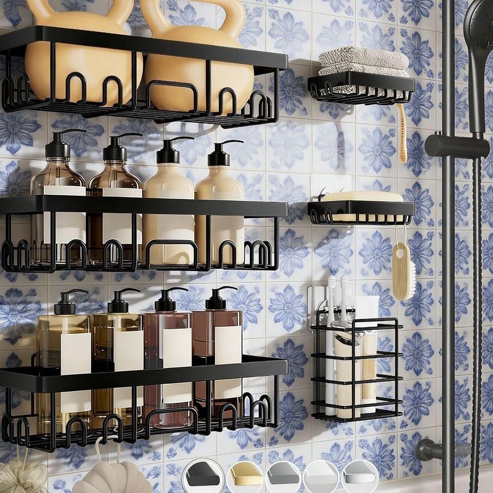 Useful Metal Bathroom Shelf Adhesive Drain Wall Mounted Shelf Removable Space Saving Shower Storage Rack Shower Area