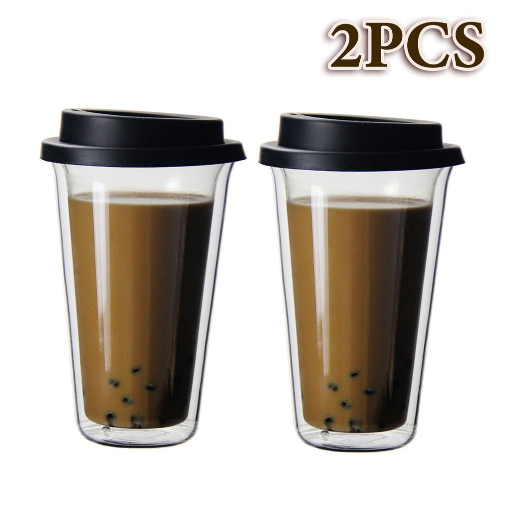 350ml Doppelwandige Glas-Kaffeebecher mit Silikondeckeln, Isolierter Trinkbecher Wiederverwendbarer Kaffeebecher Sicher Heiß/Kaltes Getränk für den Morgen