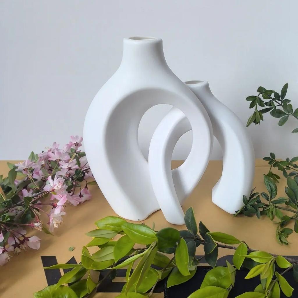Nordic Modern Hollow Flower Vase Set of 2 Plastic for Living Room Decor Contemporary Home Accessories