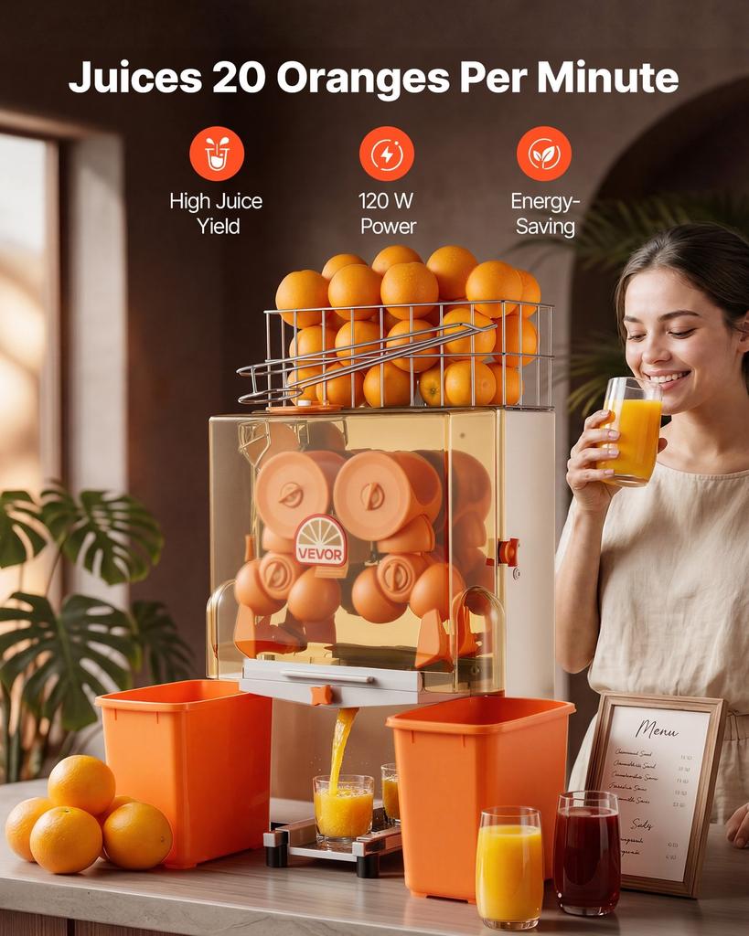 Commercial Orange Juicer Machine, 120W Electric Orange Juice Press, Stainless Steel Orange Squeezer for 20 per Minute, Lemon Citrus Pomegranates