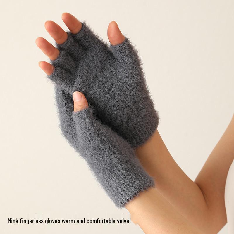 

Безпалі рукавички з норкового хутра: Унісекс, З оксамитовою підкладкою, Теплий, Ідеально підходить для осінньої/зимової їзди верхи або письма. чорний