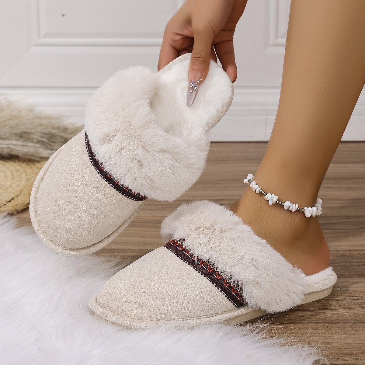 Mao Mao slippers autumn and winter thick-soled outdoor cotton slippers warm thick-soled home thickened plush slippers 36