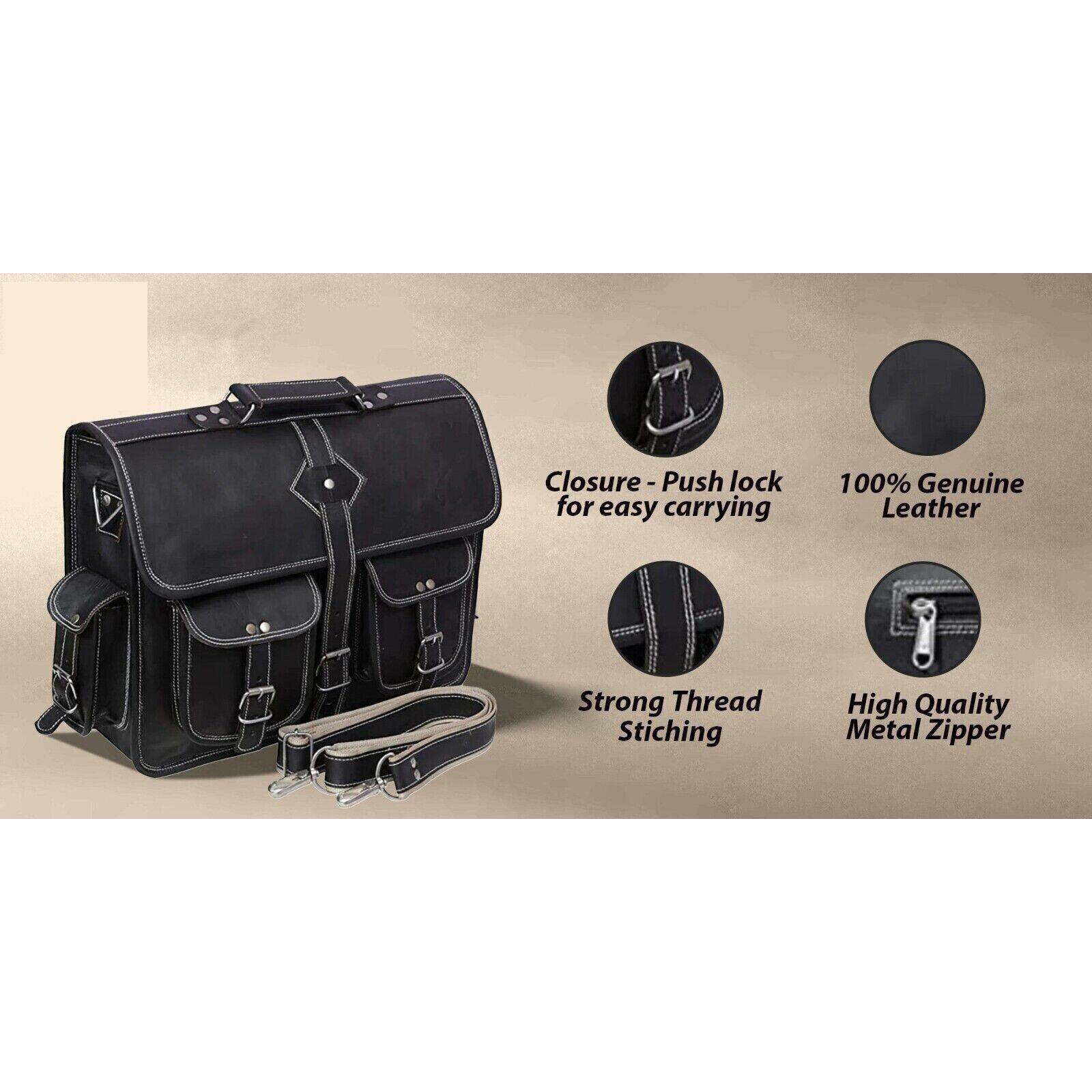 Мужская сумка через плечо для ноутбука Портфель из натуральной козьей кожи Винтаж Черный — фото 8