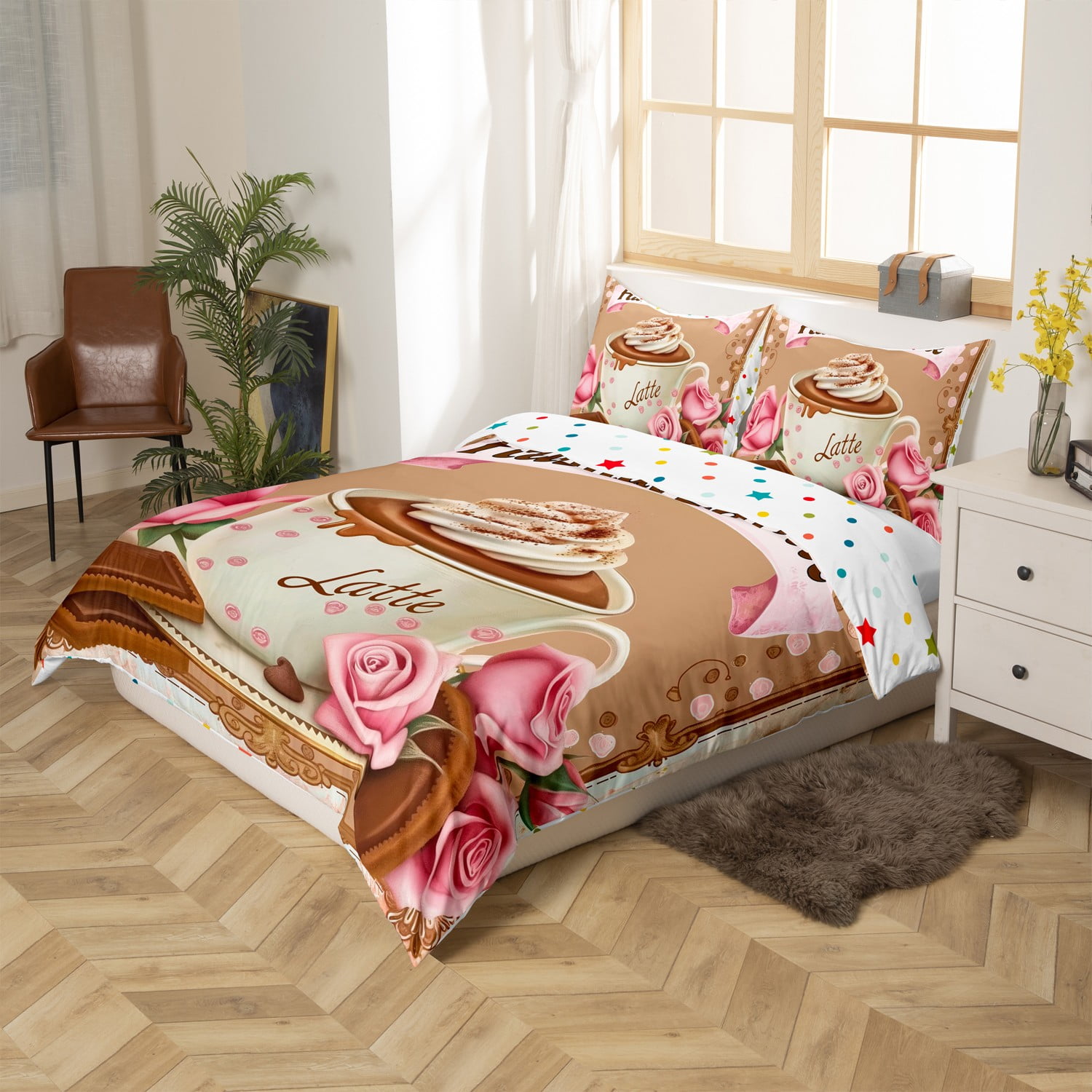 

Tan Cofe Themed Soft Duvet Cover Set featuring Retro Cofe Pot Design Playful Slogan Perfect for Cozy Bedroms Warm Soft plus Breathable 100*200cm Single