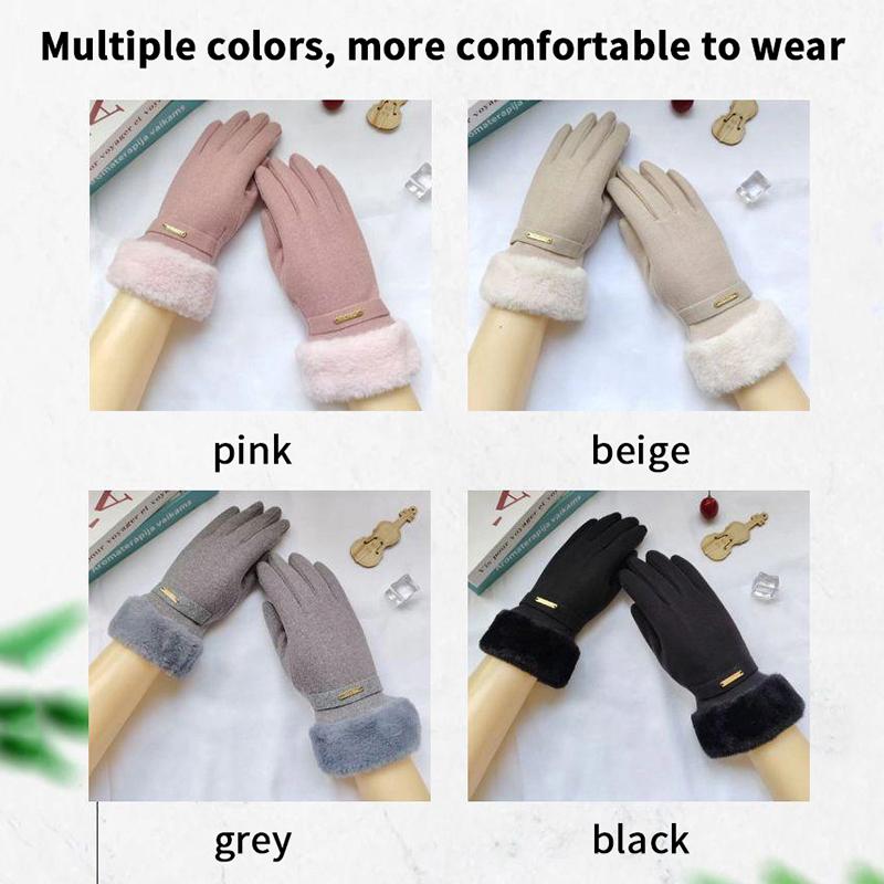 Autumn Winter Warm Suede Gloves Plus Velvet Thickened Plush Decor Cuff Gloves Outdoor Coldproof Touchscreen Riding Ski Gloves