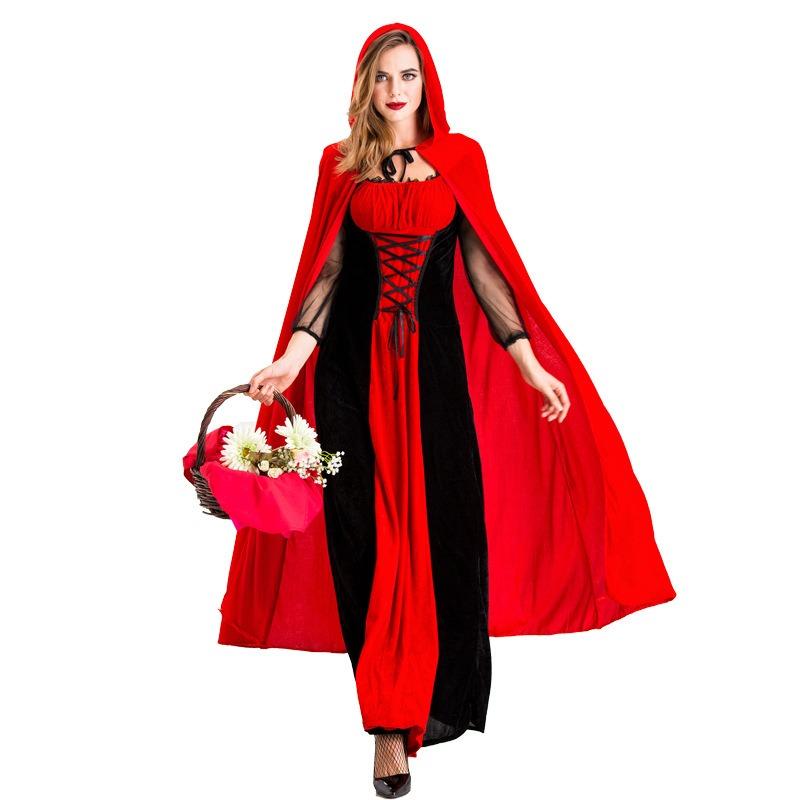 New Halloween costume, nightclub queen vampire costume, red and black with cape Little Red Riding Hood costume