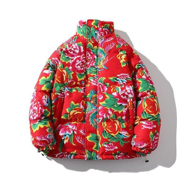 Cappotto di Cotone Taglia Larga con Stampa Floreale Stile Etnico Cinese