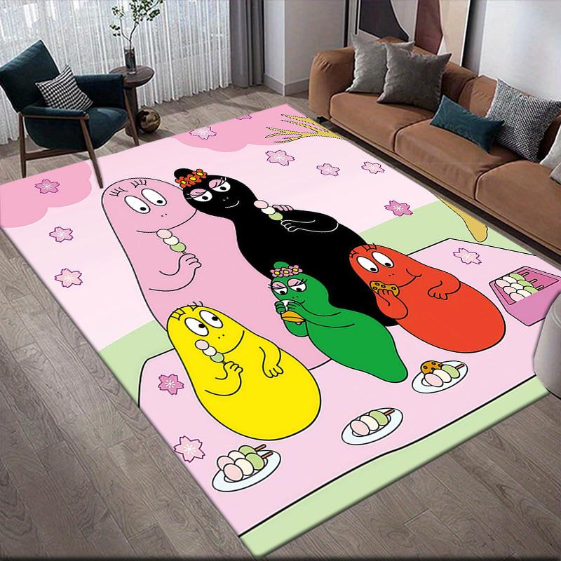 Barbapapa3 Flannel Pattern Square Carpet,Area Rug,Carpet Rug for Living Room Bedroom Sofa Playroom Decor,Non-slip Floor Mat
