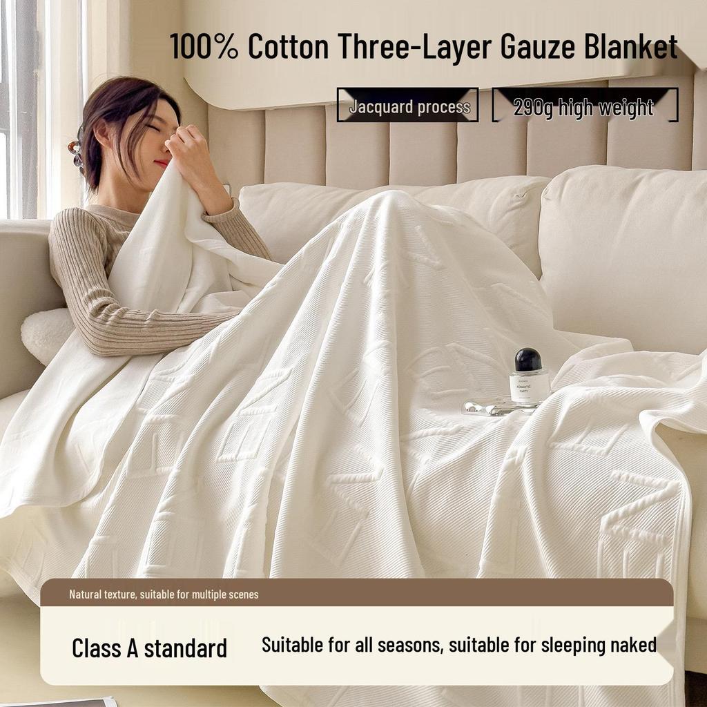 Class A Pure Cotton Three-Layer Gauze Blanket: Summer Cool, All-Season Jacquard Nap & Air Conditioning Quilt