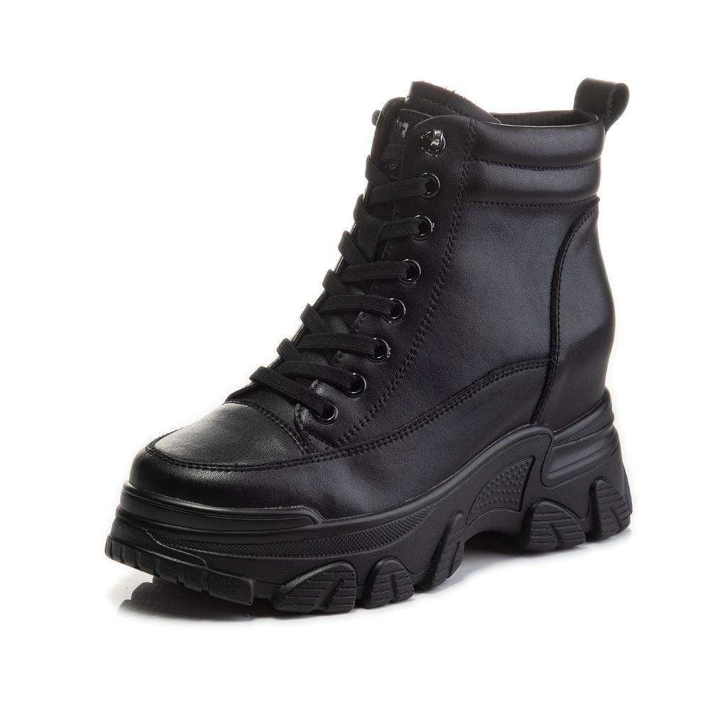 Inner Height Increase, Autumn and Winter New British Style Platform Martin Boots, Medium Boots, Short Boots, Locomotive Leather Boots Tide