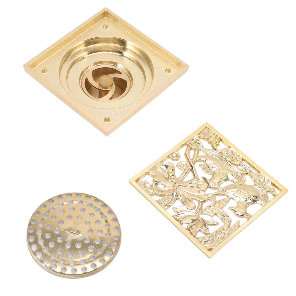 Floor Drain Shallow Water Quadrate Copper Stainless Steel Odor Proof Insect Proof for Bathroom