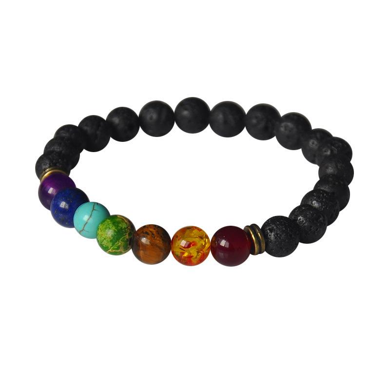 Colorful Lava Stone Beaded Bracelet with Palm and Peach Heart Pendants for Men and Women