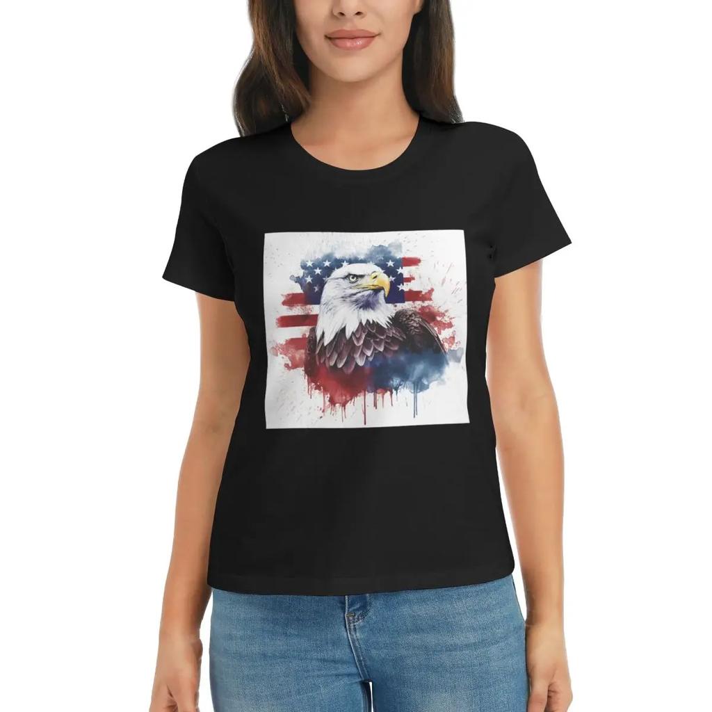 Women TShirt USA EAGLE American Flag Summer Short Sleeve Tees Round Neck Cotton T Shirts Clothes Tops Streetwear