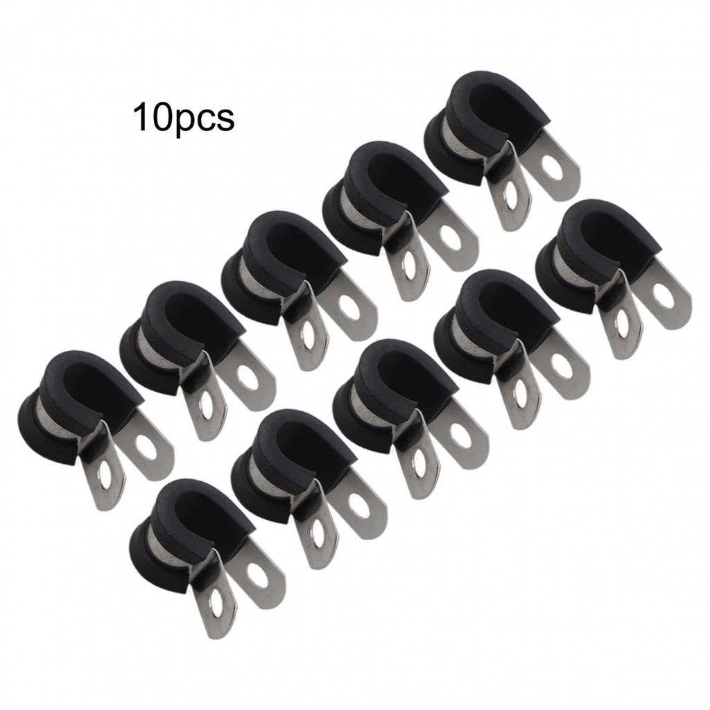 10pcs Stainless Steel Rubber Lined P Hose Pipe Clamps Cable Mounting Clips Wire