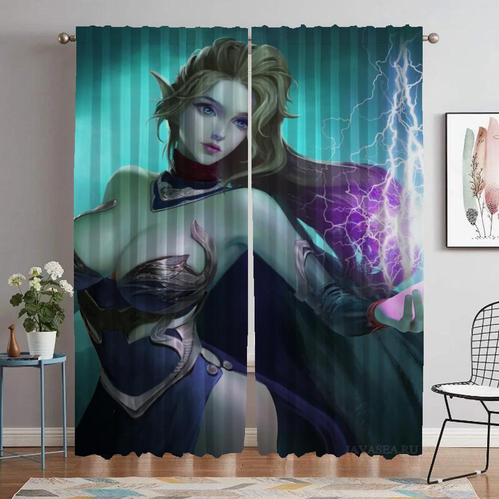 Blackout Curtains 2 Pieces Female Elf Tulle for Bedroom Modern Living Room Curtains Partition Window Curtain Shades Kitchen Home