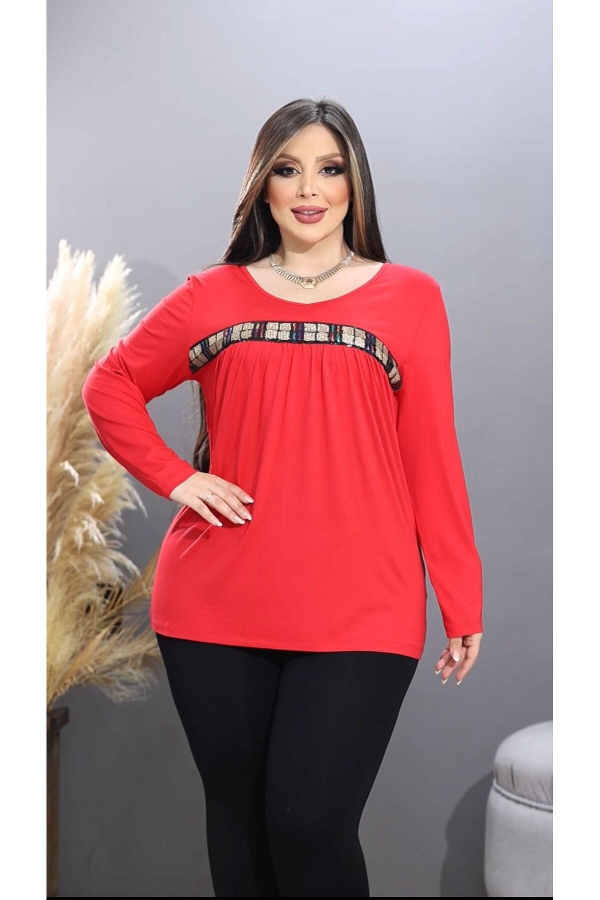 

Women s Big Size Blouse Sequin Detailed Roba Long Sleeve Blouse M