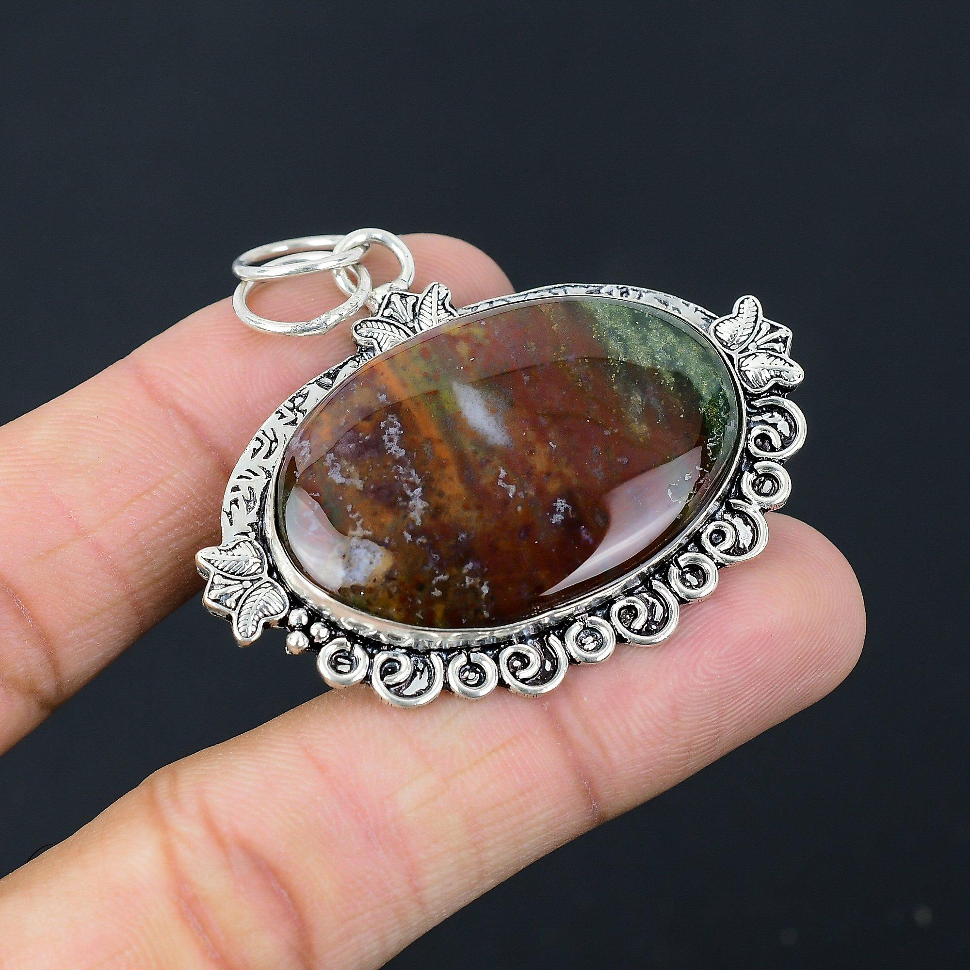 

Natural Bloodstone Gemstone Pendant 925 Sterling Silver Indian Jewelry For Girls