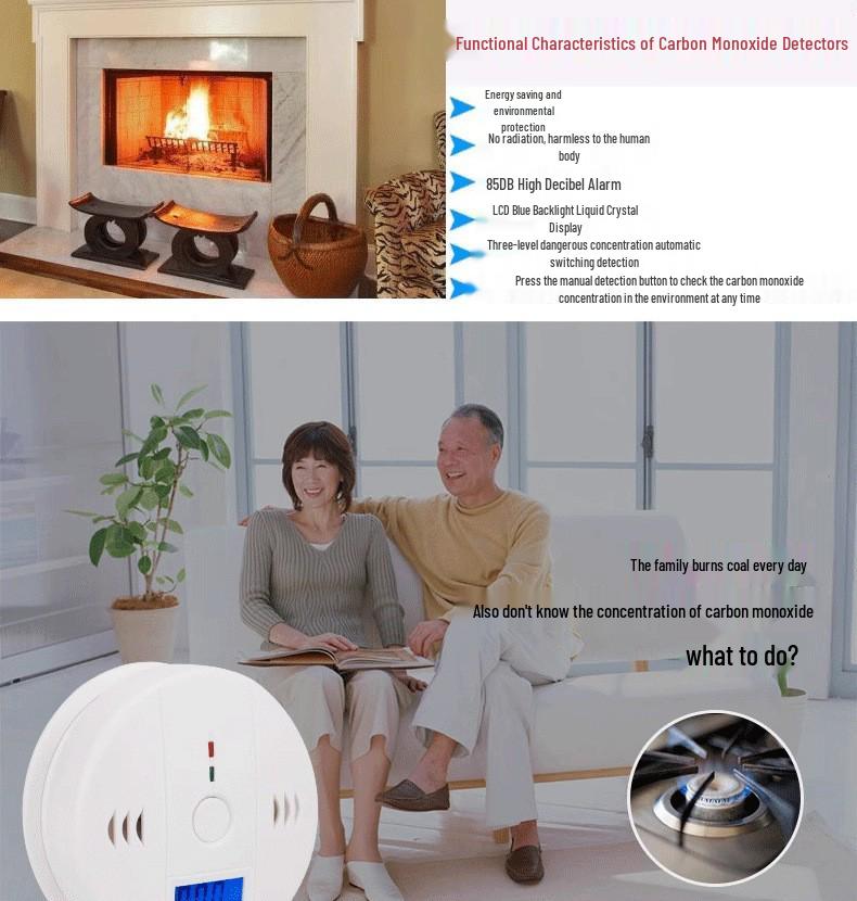 Battery-Powered Carbon Monoxide Detector for Home Use with Sound and Light Alarm