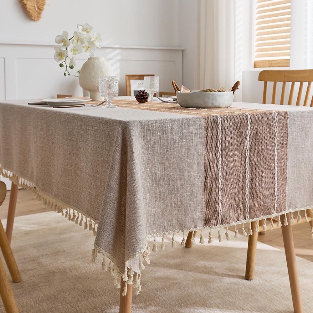 Waterproof Jacquard Tablecloth, Cotton Linen Tassels, Coffee Table Decoration, Table Fabric, Rectangular Fabric Tablecloth